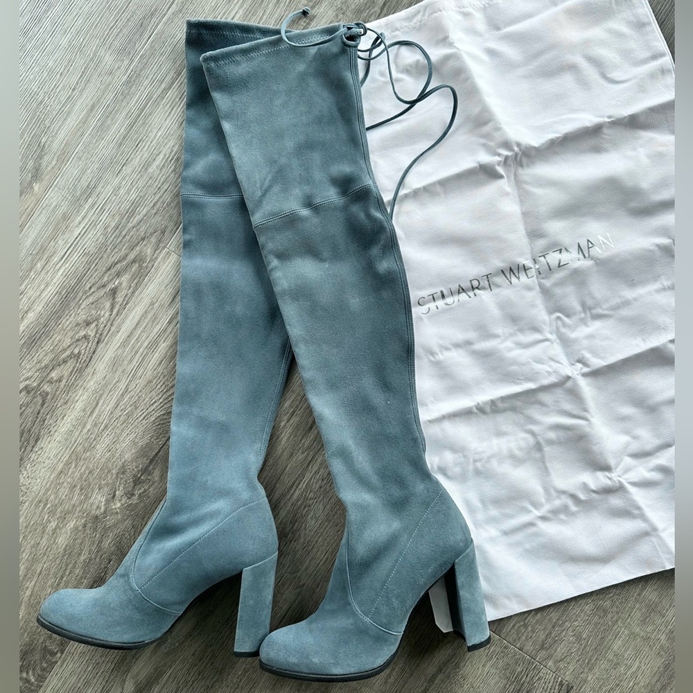 Stuart Weitzman Highland Suede Over the knee boots Teal Blue